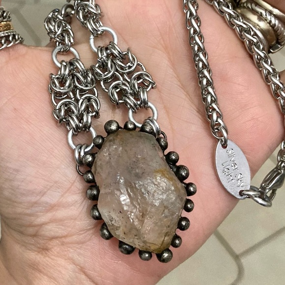 Big herkimer diamond crystal on handmade maille stainless steel chain boho goth - Picture 9 of 13